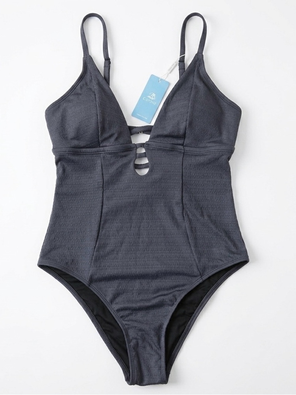 NWT Cupshe Plunging VNeck Keyhole One piece Swimsuit Dark Grey Women’s Size M